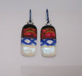 Modern Red Silver Blue Niobium dichroic glass earrings #443