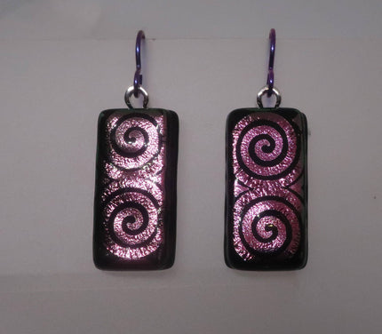 Niobium Purple spiral fused dichroic glass earrings  #448