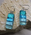 Sterling Silver dichroic glass Light Aqua Blue earrings #429