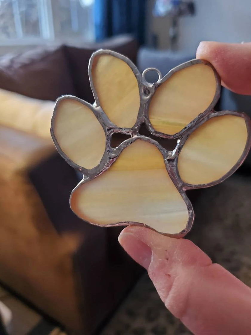 Handmade Stained Glass Paw Print Ornament