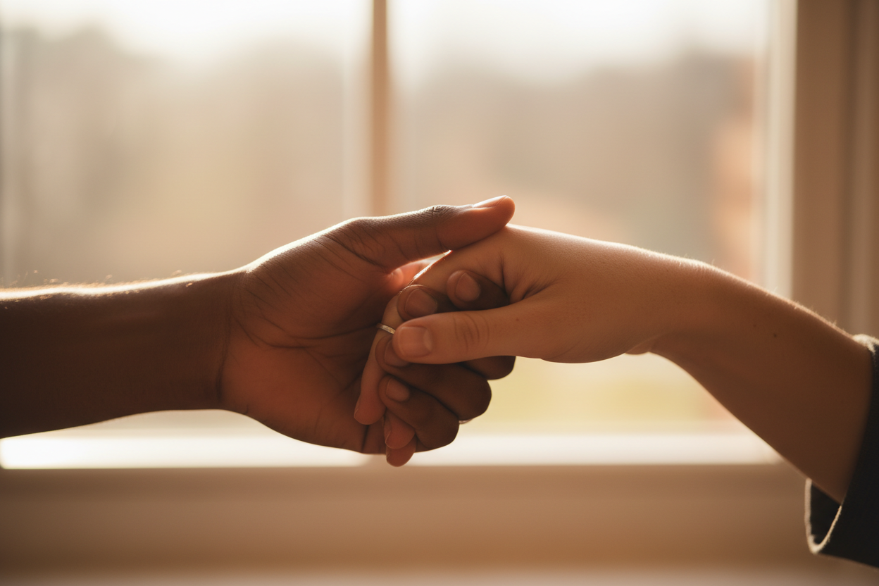 interracial hands holding