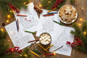 pages scattered across a holiday table