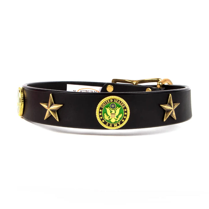 Service Emblem Leather Collars by Auburn Leathercrafters