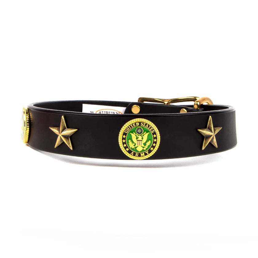 Service Emblem Leather Collars by Auburn Leathercrafters